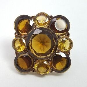 Vintage Liz Claiborne Rhinestone Brooch, Amber Brown Color, Square Shape, Signed